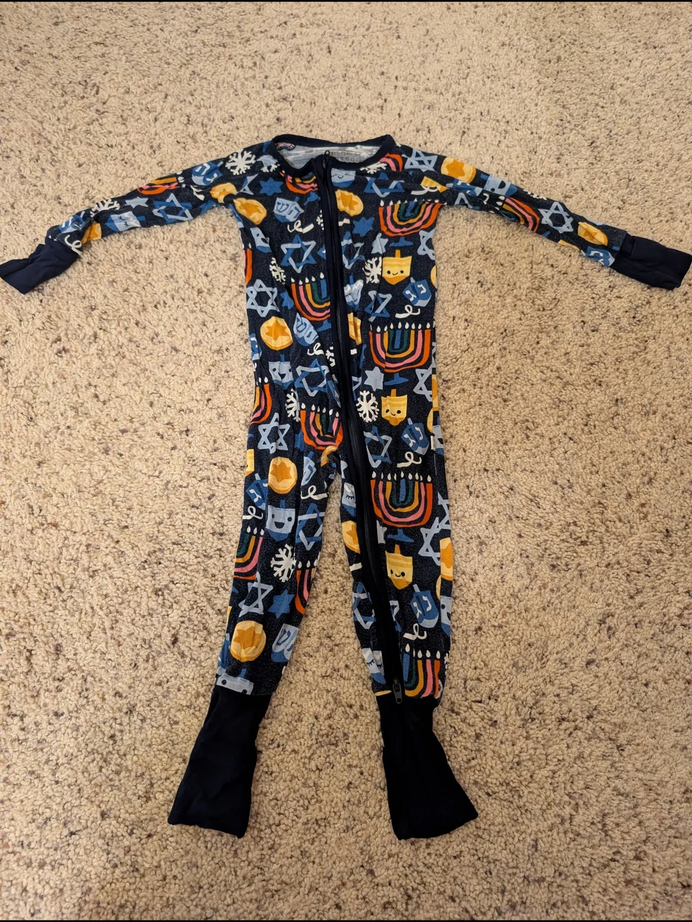 Kids Navy Blue Holiday Print Zip One-Piece Pajamas
